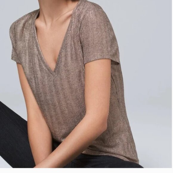 White House Black Market Tops - White House Black Market Rose Gold Metallic V—Neck Tee T-Shirt Top Size Small